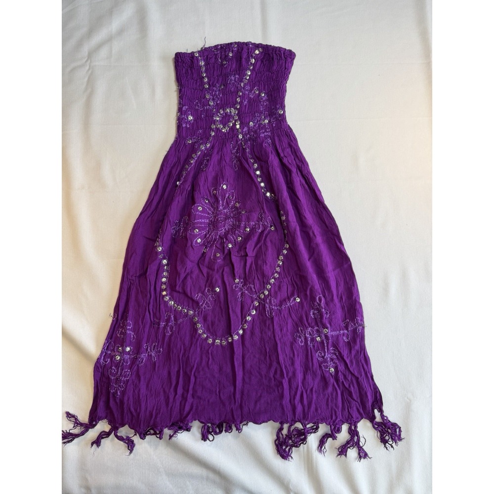 Handmade Girls Beach Dress Purple Hand Stitched Rhinestones One Size Fits All - Picture 2 of 4
